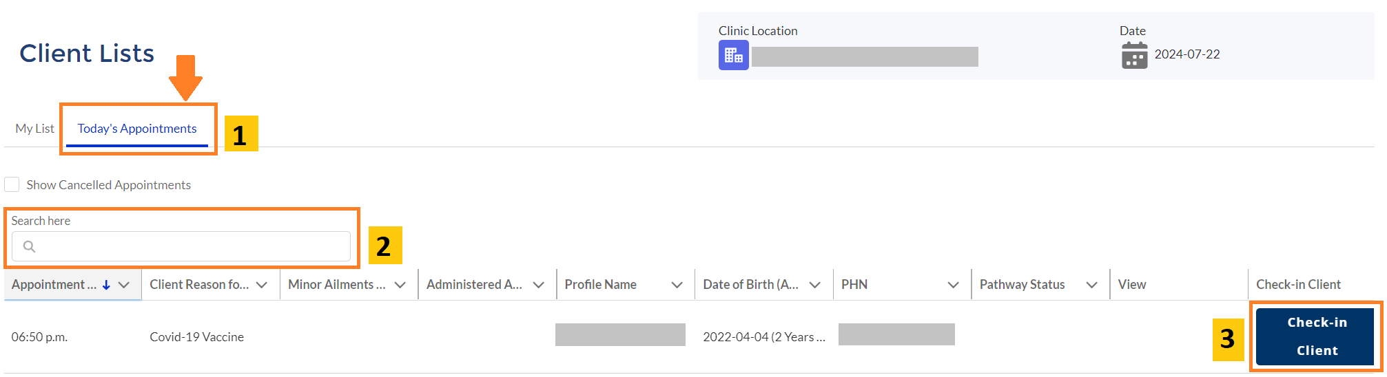 Client List - Today's Appointment check-in.png